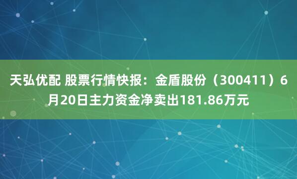 天弘优配 股票行情快报：金盾股份（300411）6月20日主力资金净卖出181.86万元