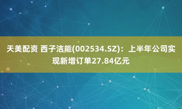 天美配资 西子洁能(002534.SZ)：上半年公司实现新增订单27.84亿元