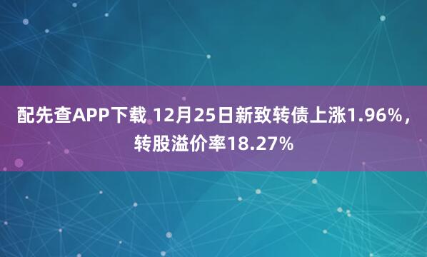 配先查APP下载 12月25日新致转债上涨1.96%，转股溢价率18.27%